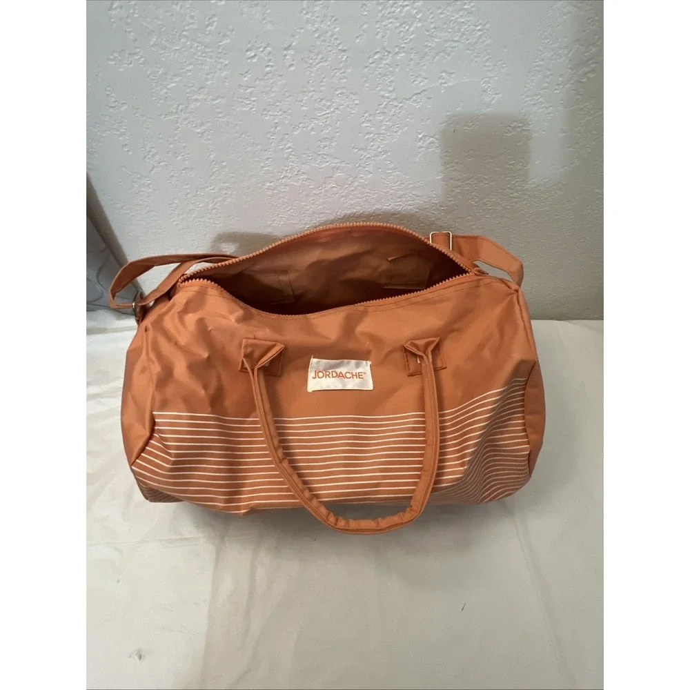 Vintage Jordache Duffel Bag Orange White Striped Retro 80s 90s ORIGINAL Zipper